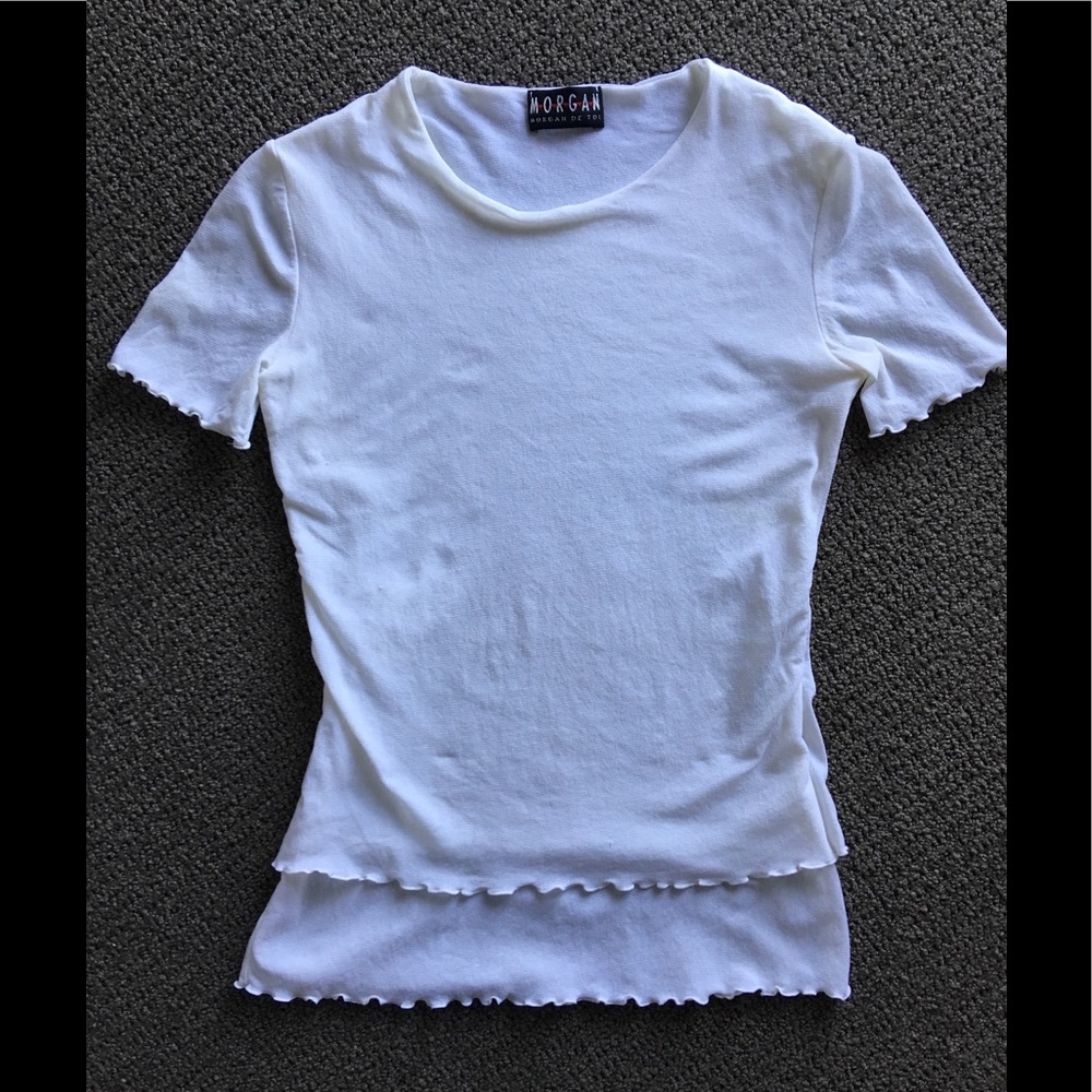 Morgan London. - s/m White Double Layer Mesh Top